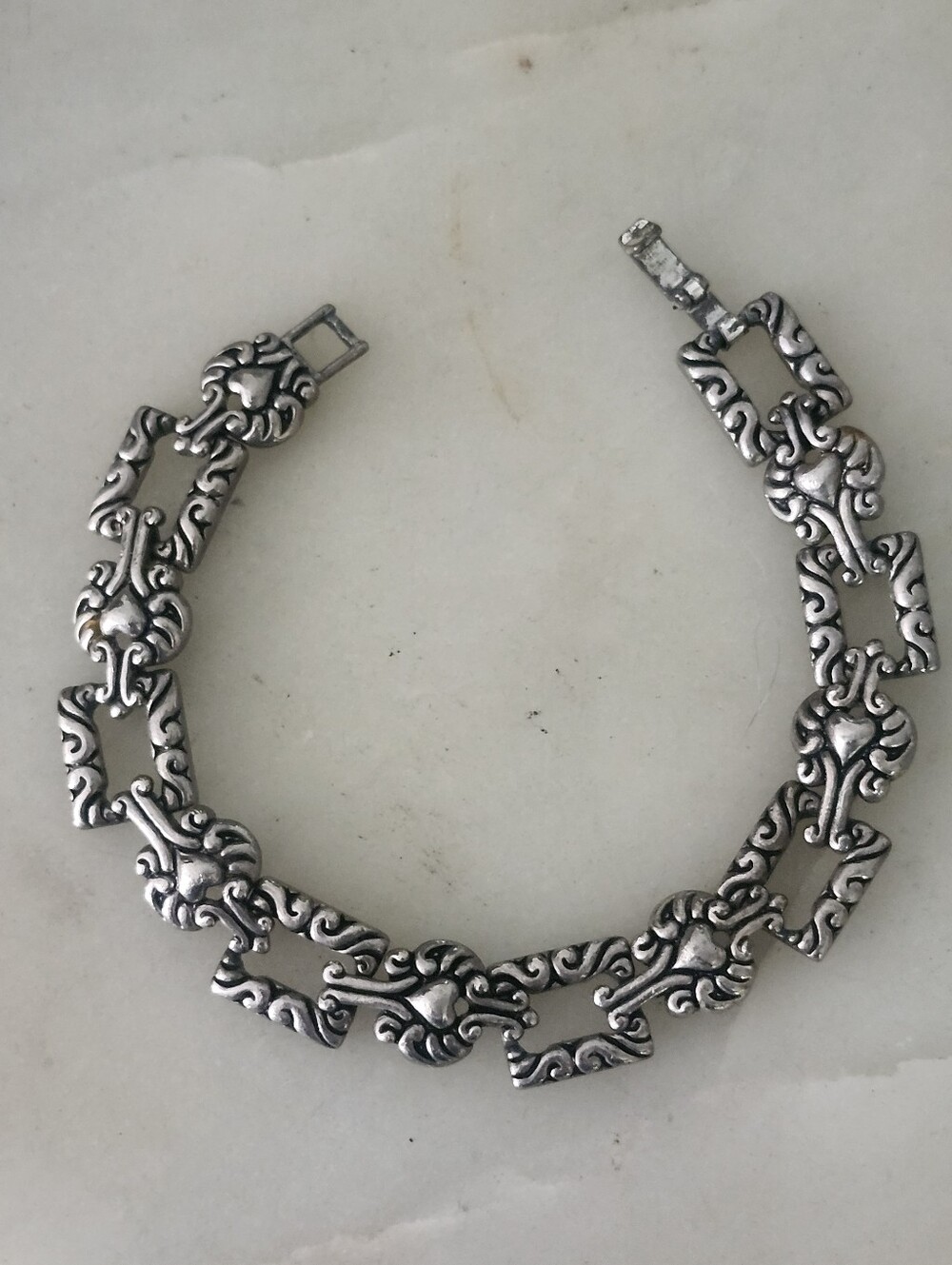 Silver Tone Ornate Link Bracelet - 7.5 Inches
